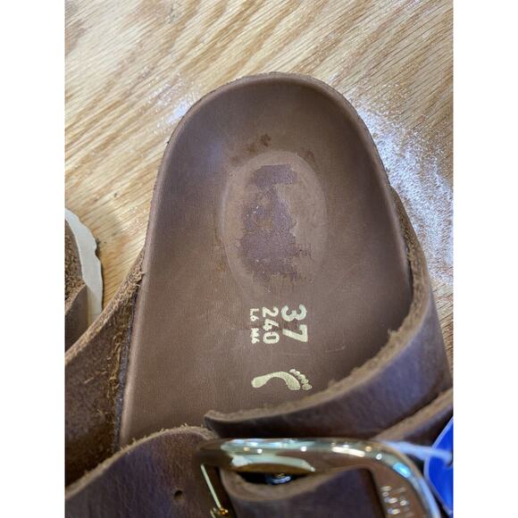 Birkenstock Arizona Birkibuc Stone Slide Sandals Women's 6 Narrow Brown S72 - Picture 4 of 5